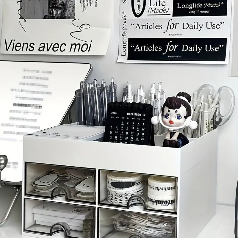 White Acrylic 4 - Drawer Desktop Organizer with Open Tray Top - eighttwentytwo92