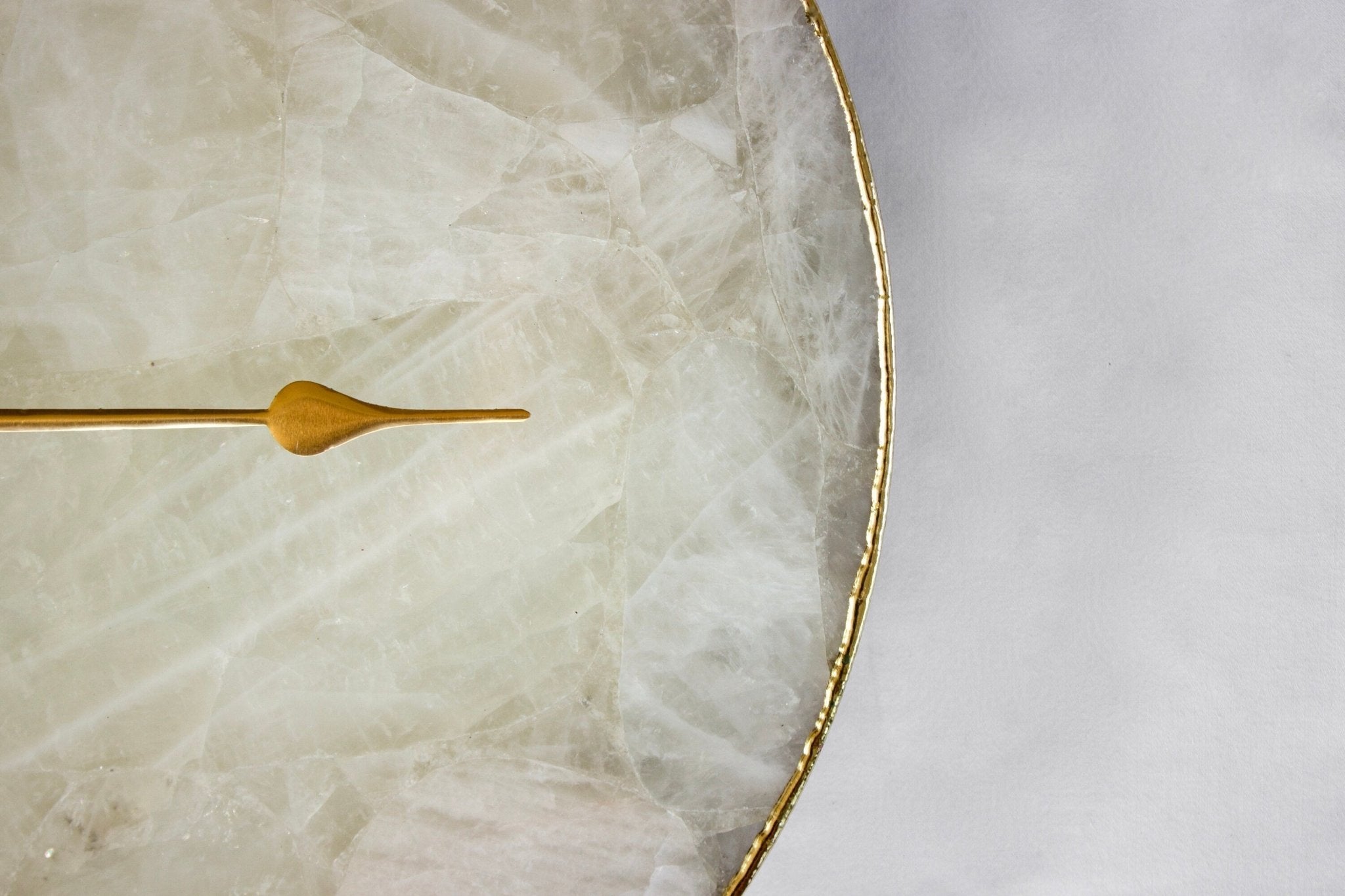 White Agate Circular Wall Clock – Luxury Natural Stone with Gold Rim (10–14") - eighttwentytwo92