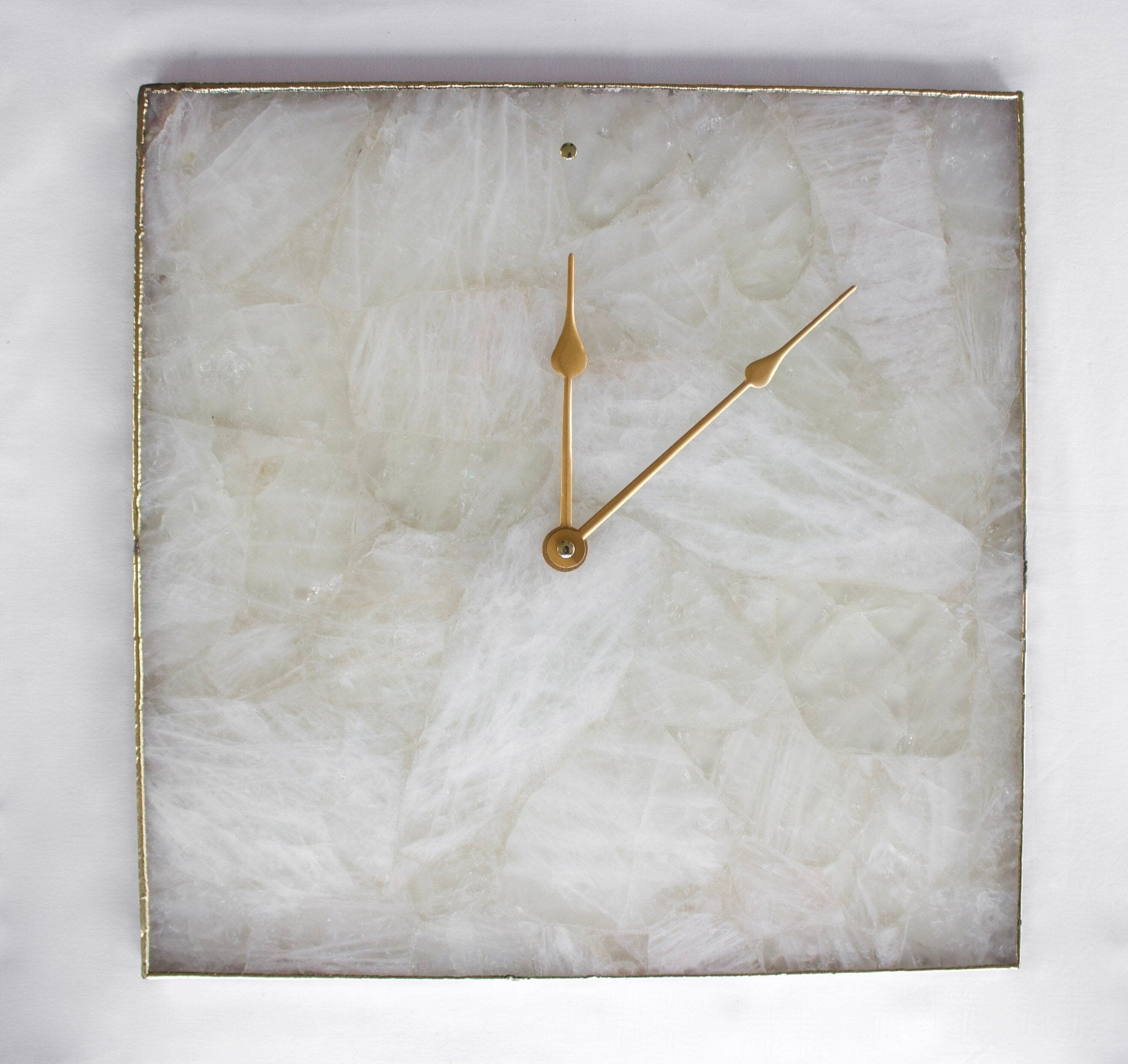 White Agate Square Wall Clock – Luxury Natural Stone Home Décor (10–14 Inches) - eighttwentytwo92