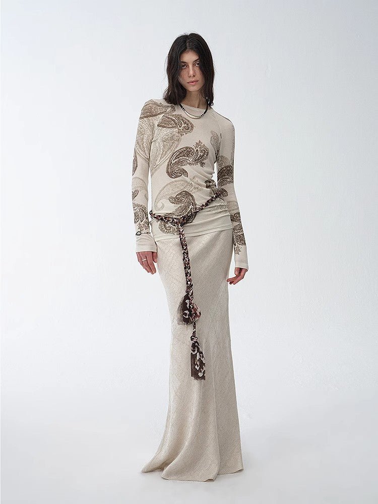 Women’s Beige Knitted Flared Maxi Skirt | Soft & Stretchable Knitwear - eighttwentytwo92