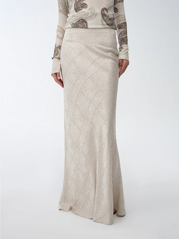Women’s Beige Knitted Flared Maxi Skirt | Soft & Stretchable Knitwear - eighttwentytwo92