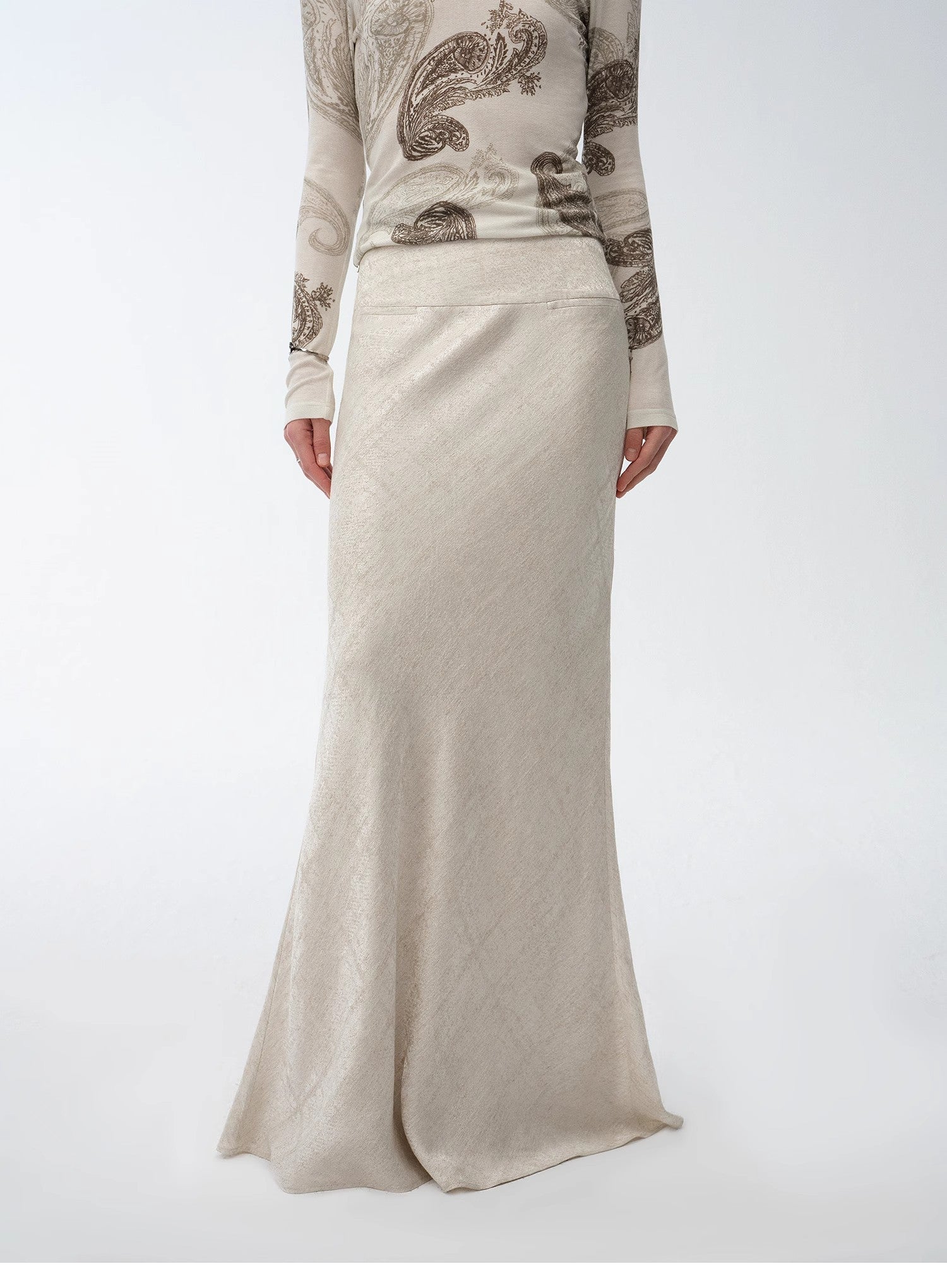 Women’s Beige Knitted Flared Maxi Skirt | Soft & Stretchable Knitwear - eighttwentytwo92
