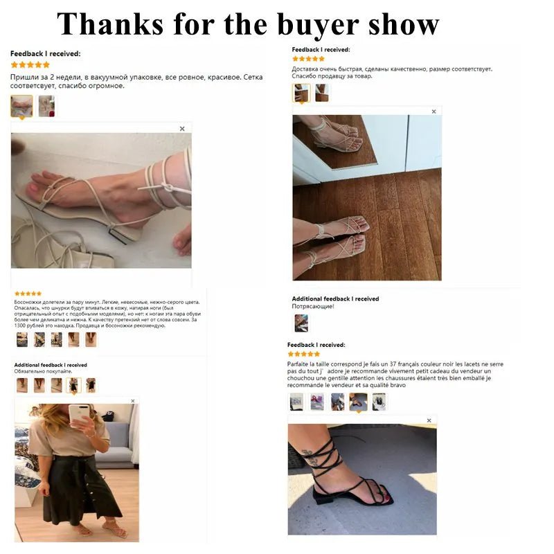 Women’s Low Heel Lace - Up Sandals – Square Toe Wrap Strap Design - eighttwentytwo92